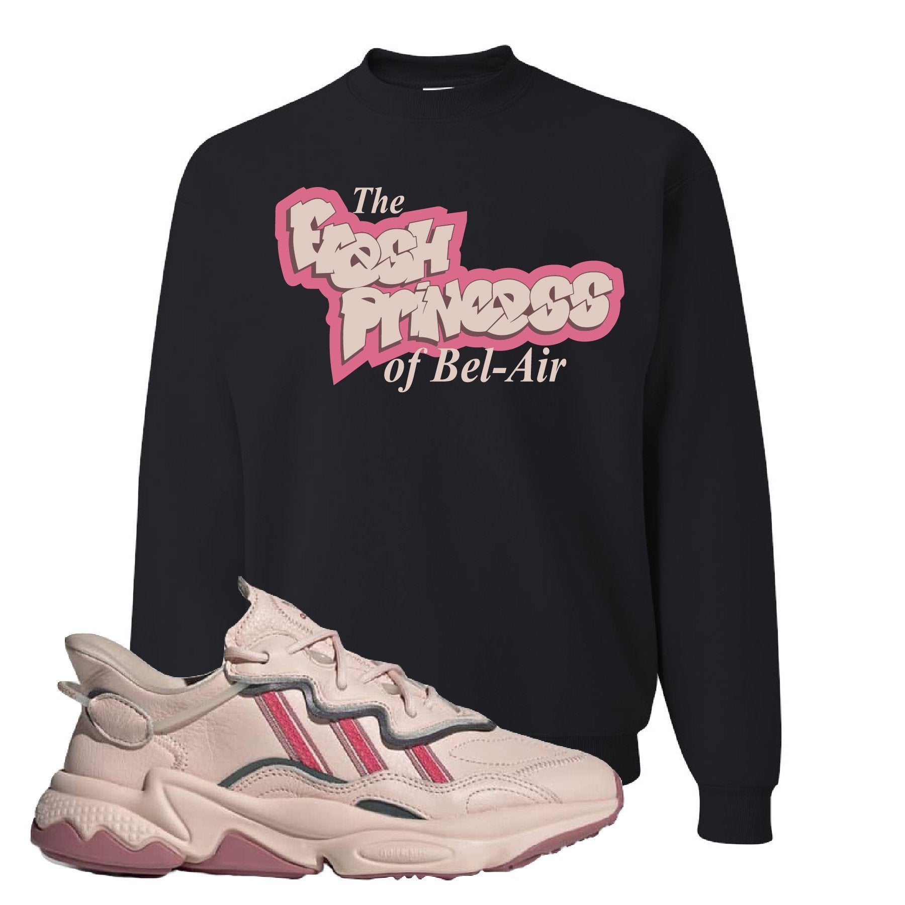 Adidas WMNS Ozweego Icy Pink Fresh Princess of Bel Air Black Sneaker Hook Up Crewneck Sweatshirt