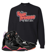 Jordan 7 WMNS Black Patent Leather The Fresh Princess of Bel Air Black Sneaker Hook Up Crewneck Sweatshirt