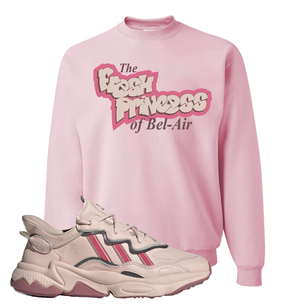Adidas WMNS Ozweego Icy Pink Fresh Princess of Bel Air Classic Pink Sneaker Hook Up Crewneck Sweatshirt