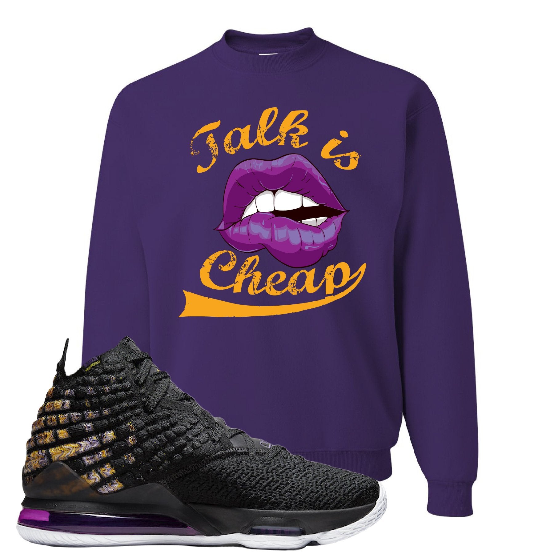 Lebron 17 Lakers Talk Is Cheap Deep Purple Sneaker Matching Crewneck Sweatshirt