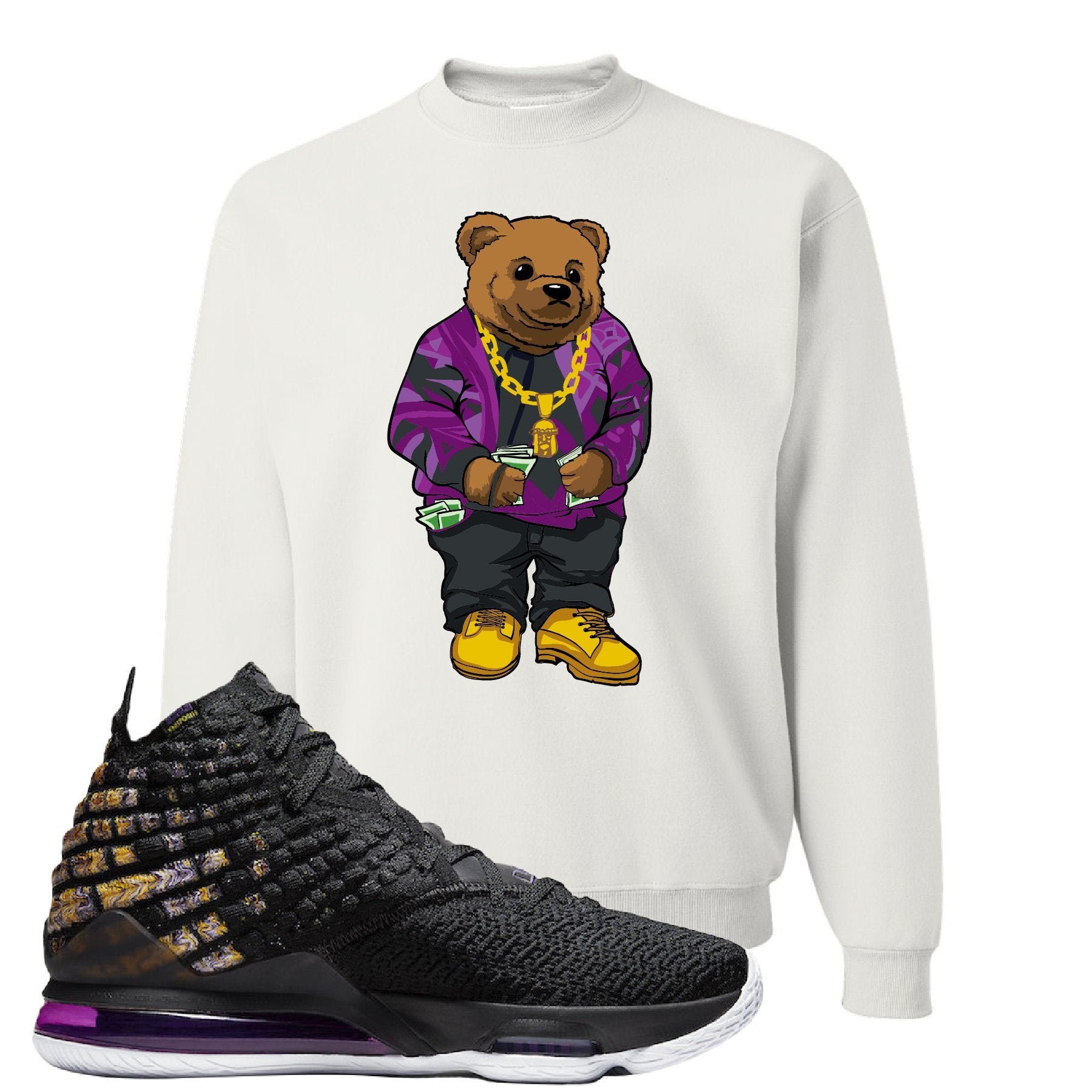 Lebron 17 Lakers Sweater Bear White Sneaker Hook Up Crewneck Sweatshirt