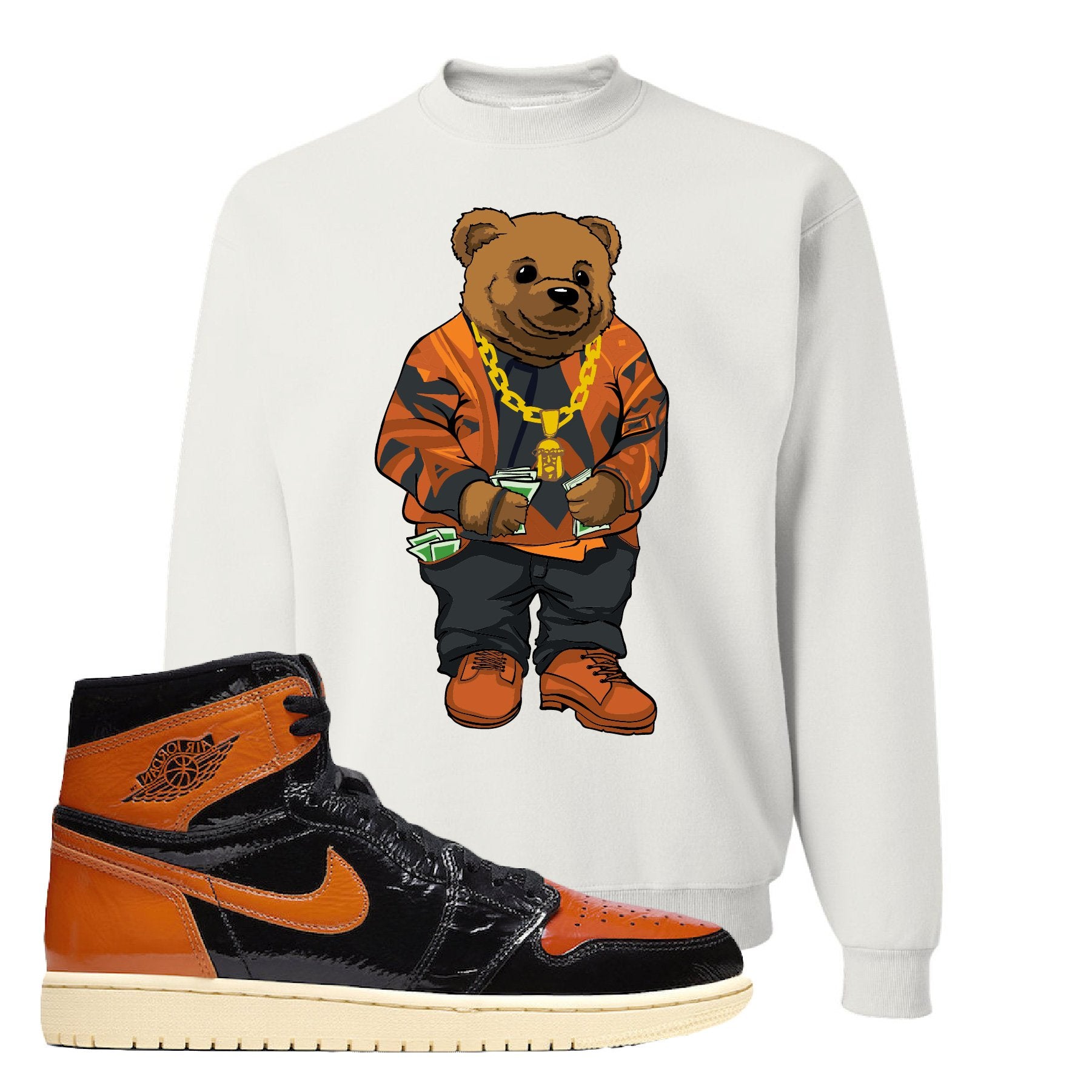 Jordan 1 Shattered Backboard Sweater Bear White Sneaker Hook Up Crewneck Sweatshirt