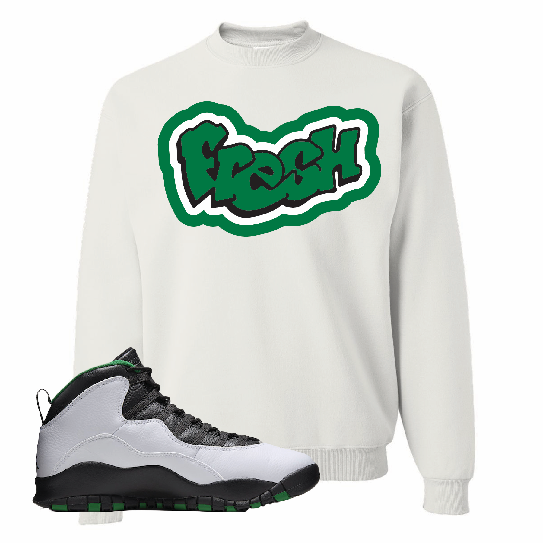 Air Jordan 10 Seattle SuperSonics Fresh White Sneaker Matching Crewneck Sweatshirt