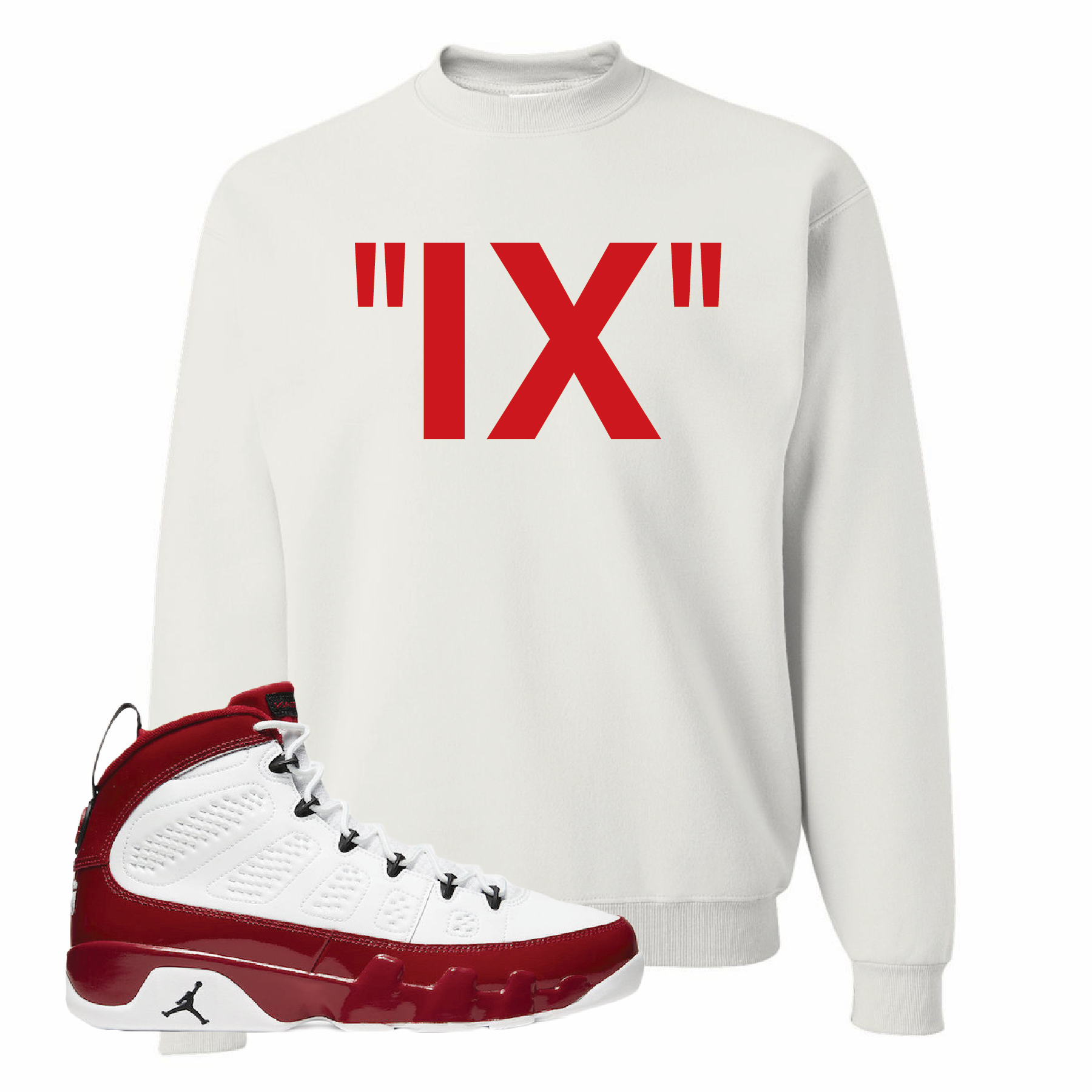 Jordan 9 Gym Red IX White Sneaker Hook Up Crewneck Sweatshirt