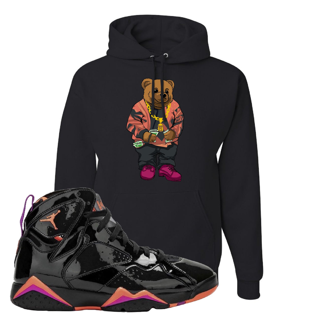 Jordan 7 WMNS Black Patent Leather Sweater Bear Black Sneaker Hook Up Pullover Hoodie