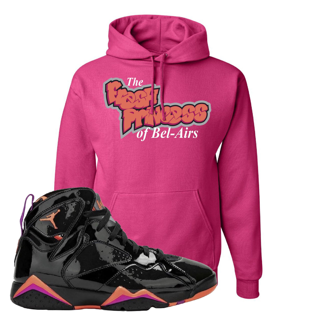 Jordan 7 WMNS Black Patent Leather The Fresh Princess Of Bel Air Cyber Pink Sneaker Hook Up Pullover Hoodie