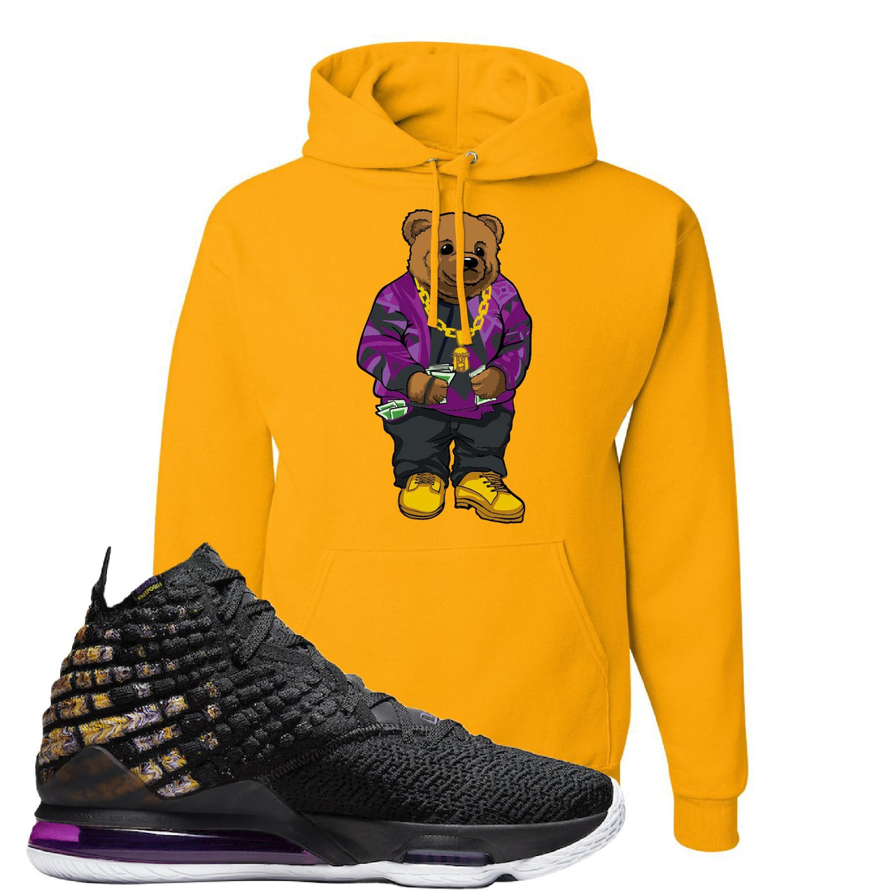 Lebron 17 Lakers Sweater Bear Gold Sneaker Hook Up Pullover Hoodie
