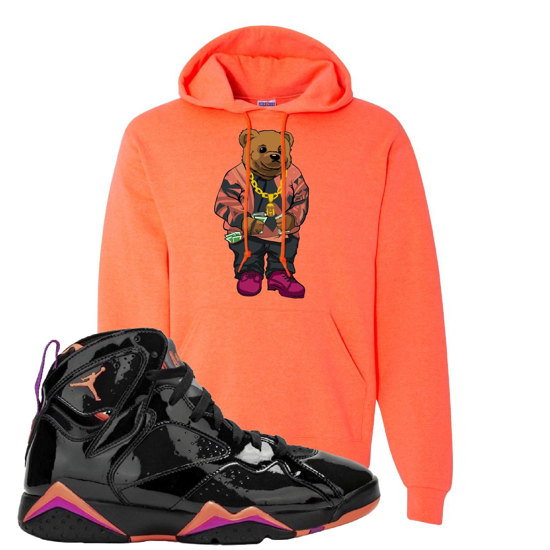 Jordan 7 WMNS Black Patent Leather Sweater Bear Retro Heather Coral Sneaker Hook Up Pullover Hoodie