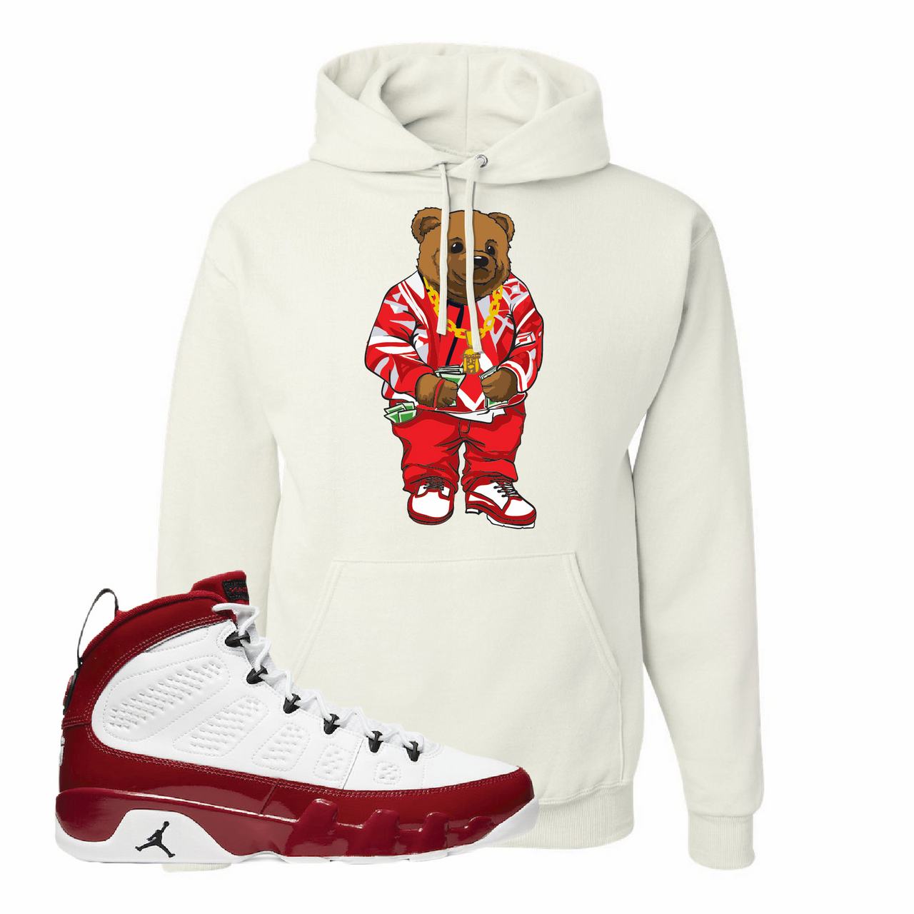 Jordan 9 Gym Red Sweater Bear White Sneaker Hook Up Pullover Hoodie