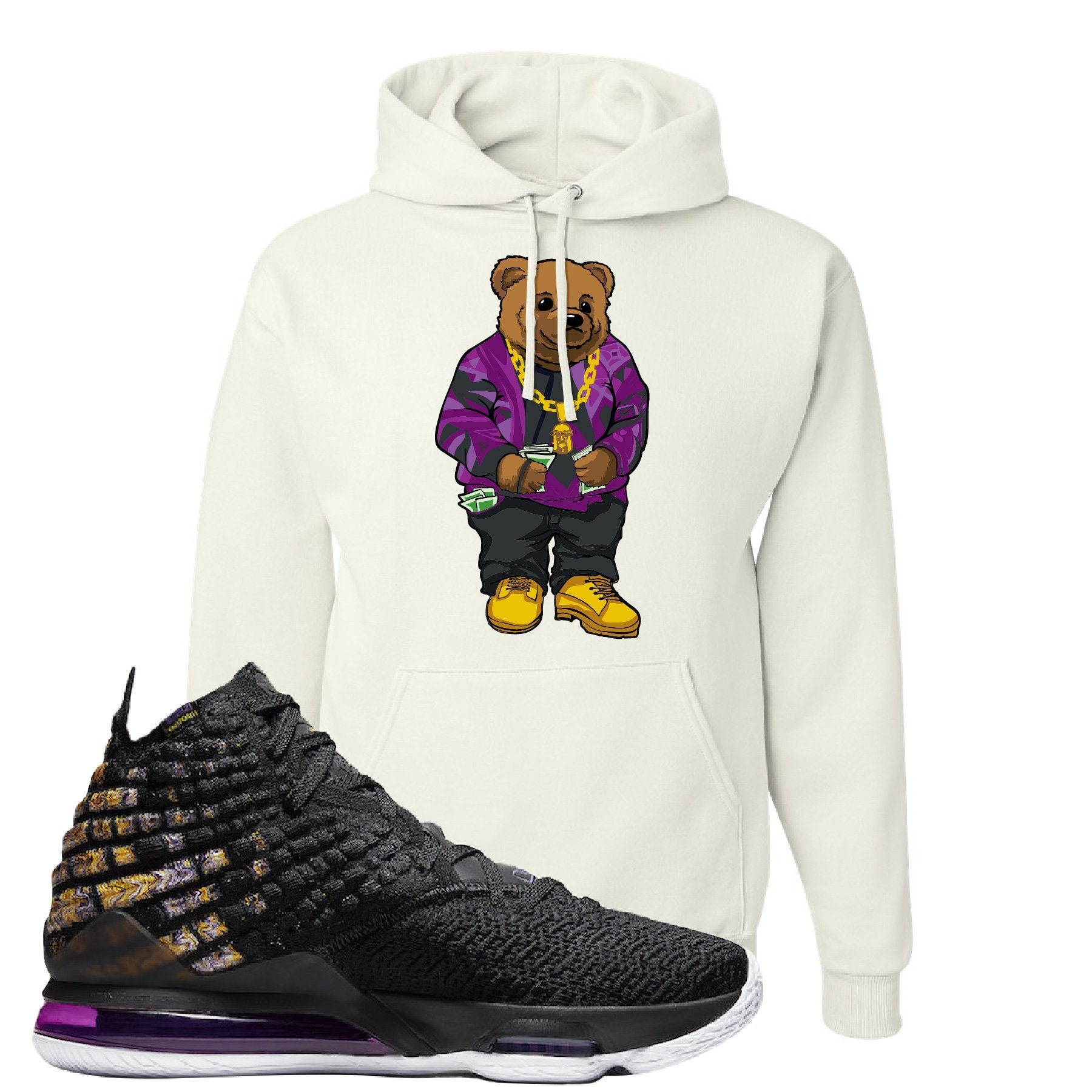 Lebron 17 Lakers Sweater Bear White Sneaker Hook Up Pullover Hoodie