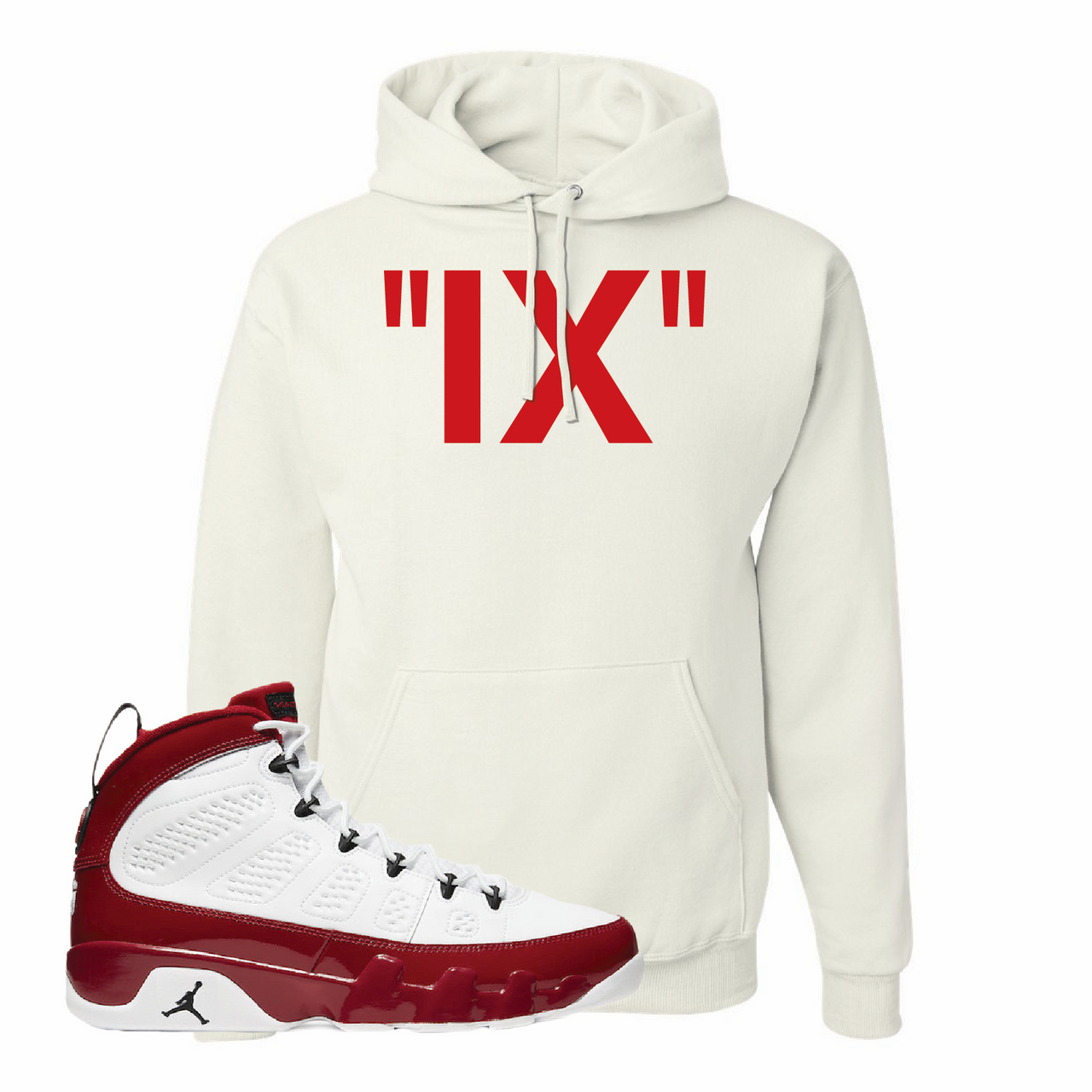 Jordan 9 Gym Red IX White Sneaker Hook Up Pullover Hoodie