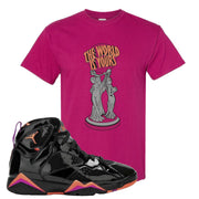Jordan 7 WMNS Black Patent Leather The World Is Yours Statue Berry Sneaker Hook Up T-Shirt