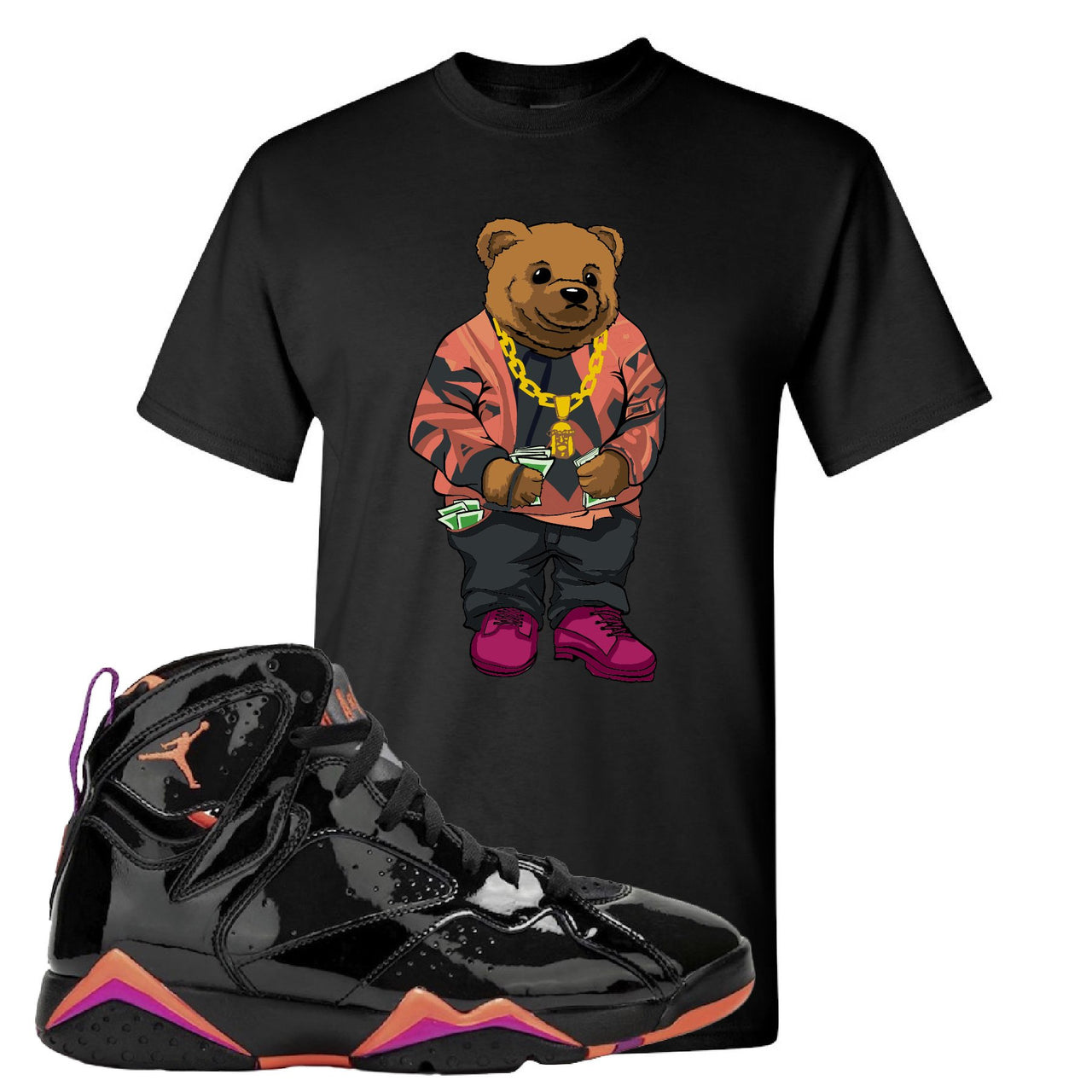 Jordan 7 WMNS Black Patent Leather Sweater Bear Black Sneaker Hook Up T-Shirt