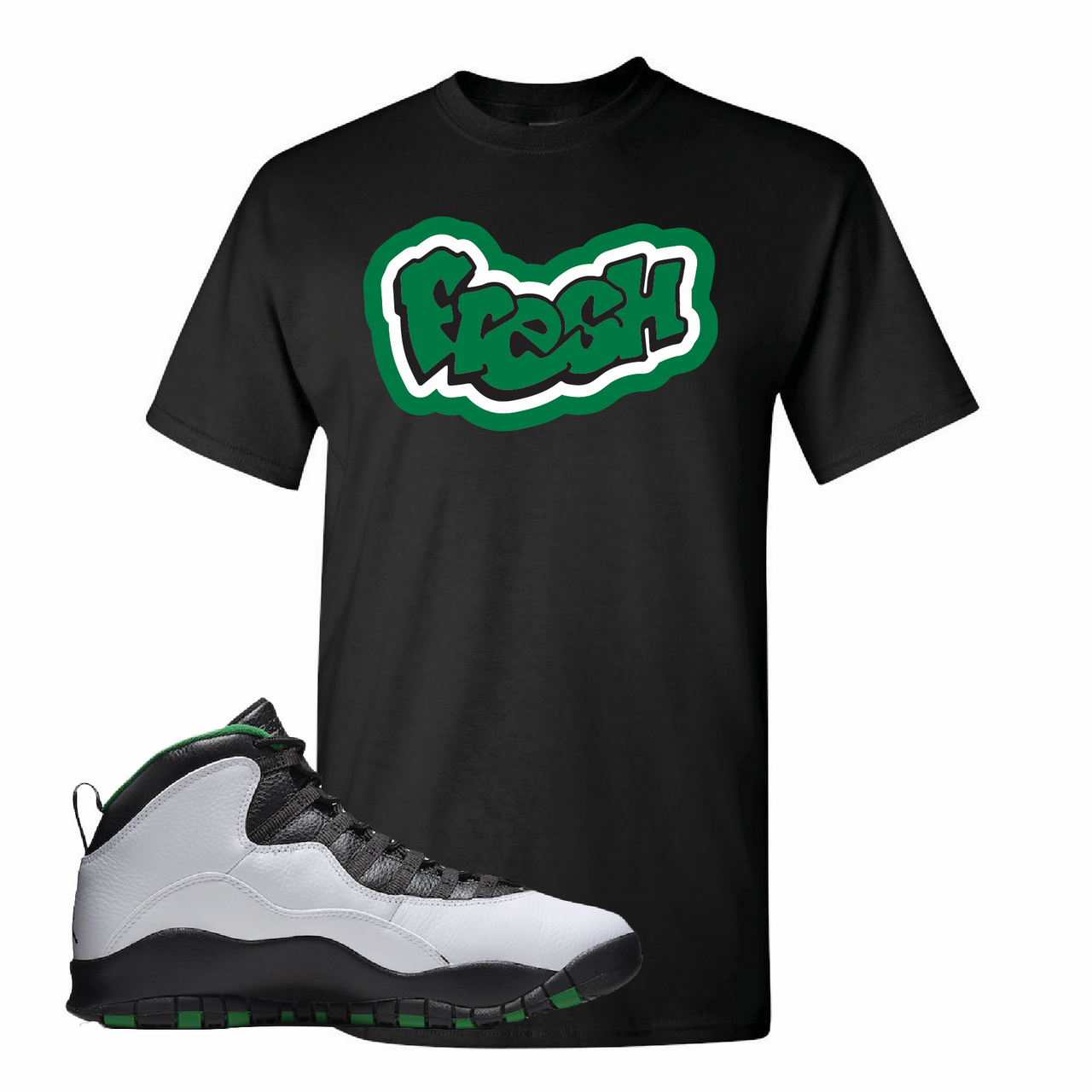 Air Jordan 10 Seattle SuperSonics Fresh Black Sneaker Matching Tee Shirt