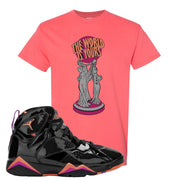Jordan 7 WMNS Black Patent Leather The World Is Yours Statue Coral Silk Sneaker Hook Up T-Shirt