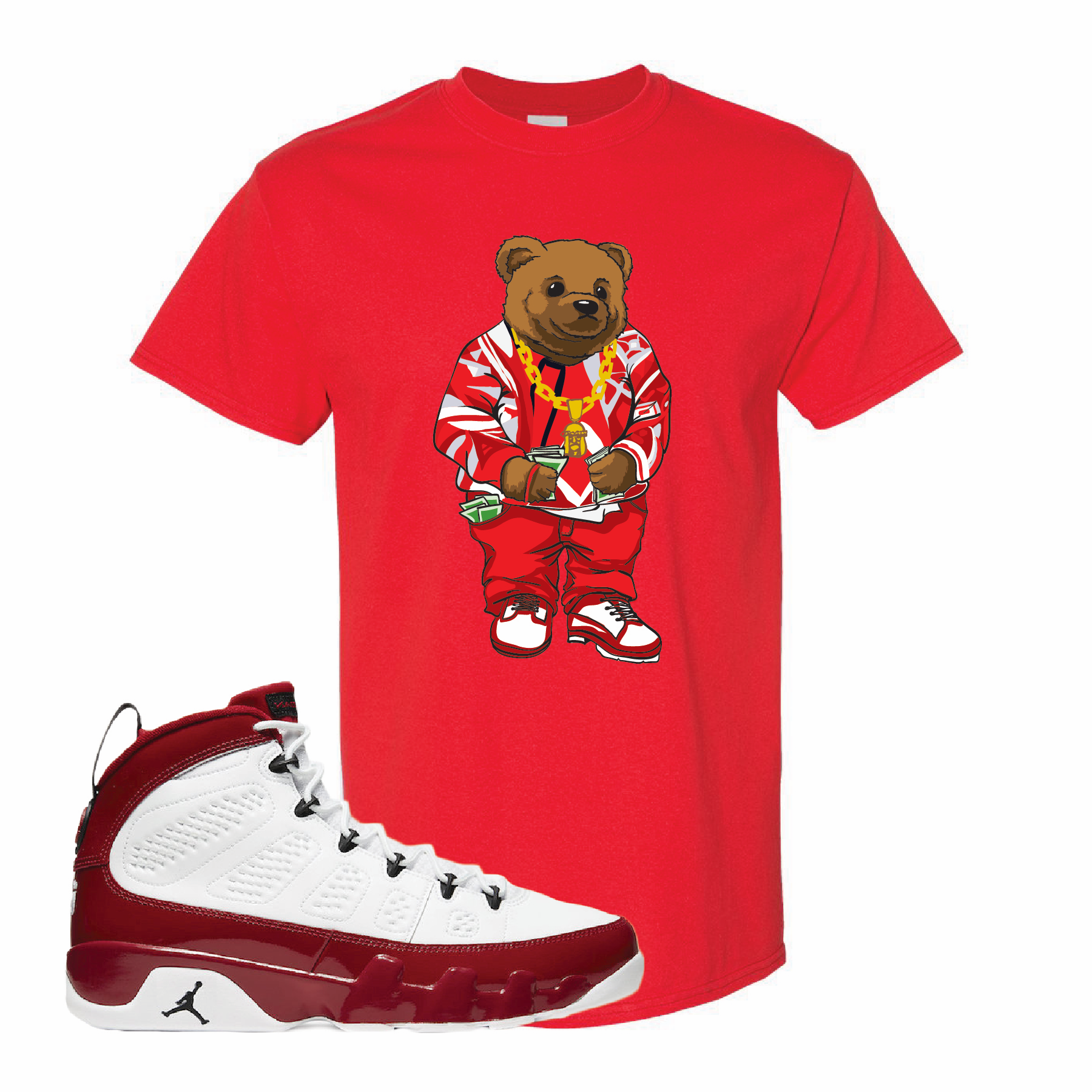 Jordan 9 Gym Red Sweater Bear Red Sneaker Hook Up Tee Shirt