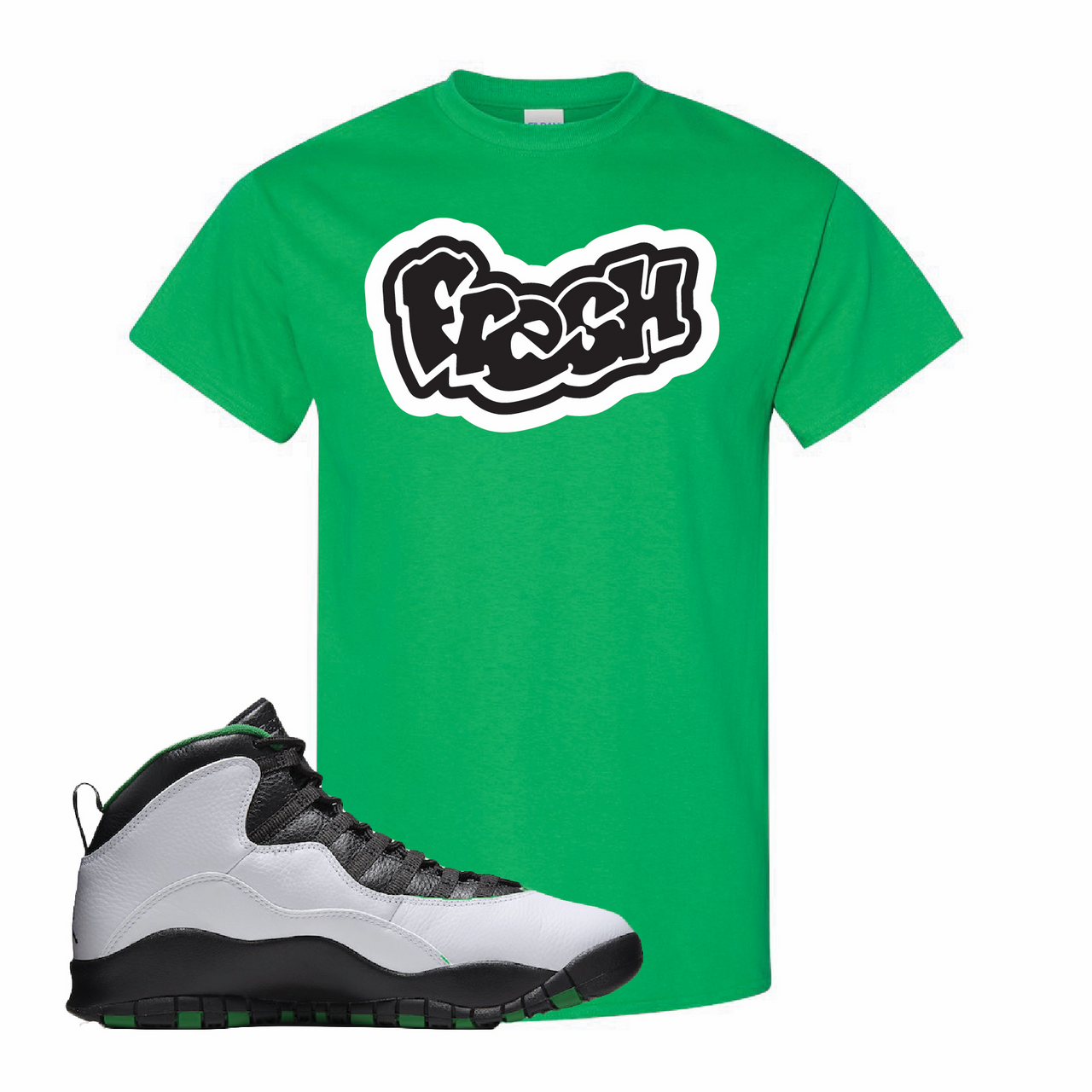 Air Jordan 10 Seattle SuperSonics Fresh Irish Green Sneaker Matching Tee Shirt