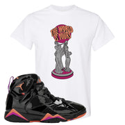 Jordan 7 WMNS Black Patent Leather The World Is Yours Statue White Sneaker Hook Up T-Shirt