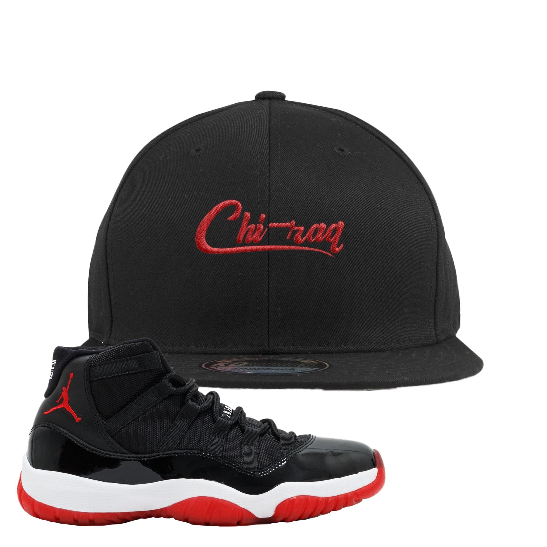 Jordan 11 Bred Chi-raq Black Sneaker Hook Up Snapback Hat