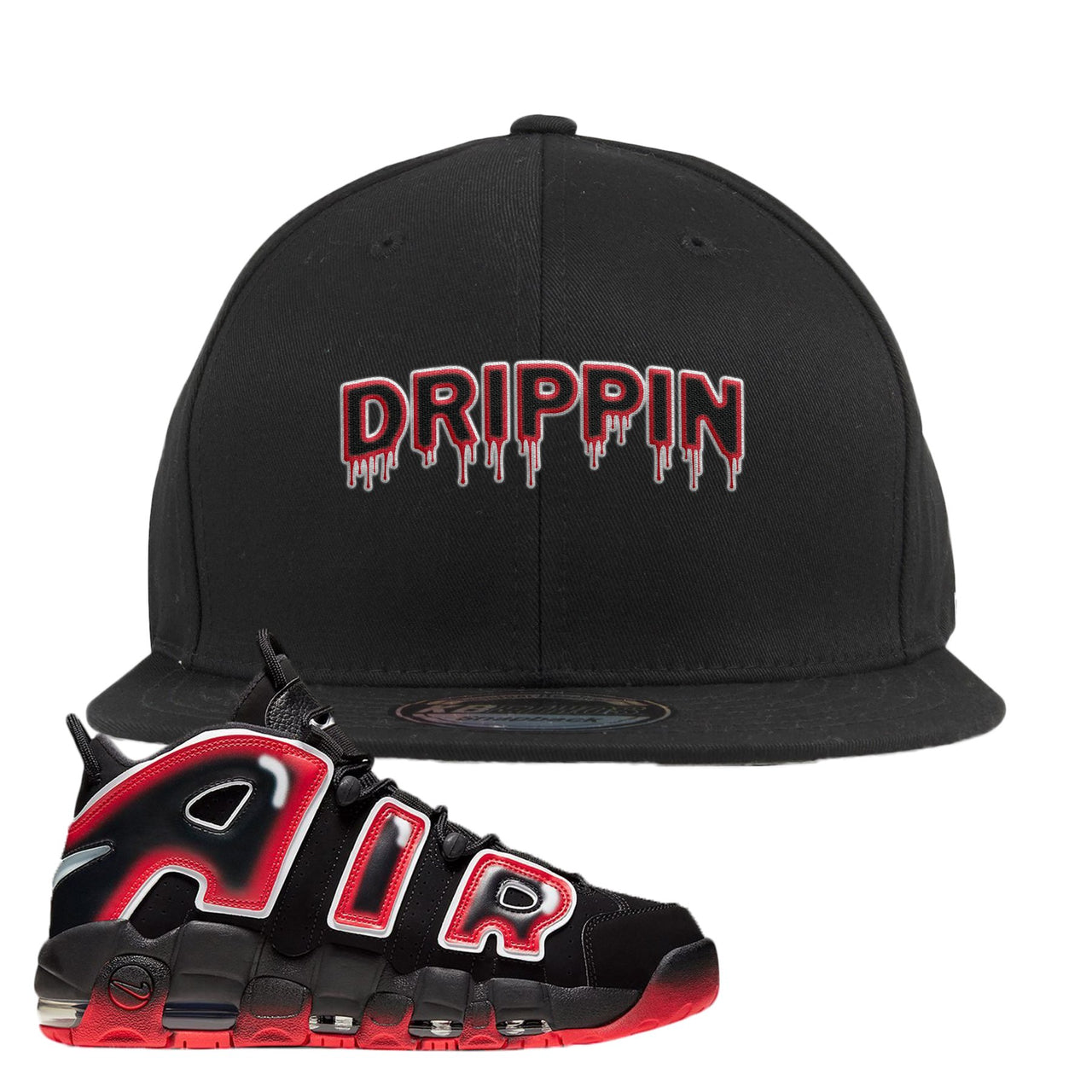 Air More Uptempo Laser Crimson Drippin Black Sneaker Hook Up Snapback Hat