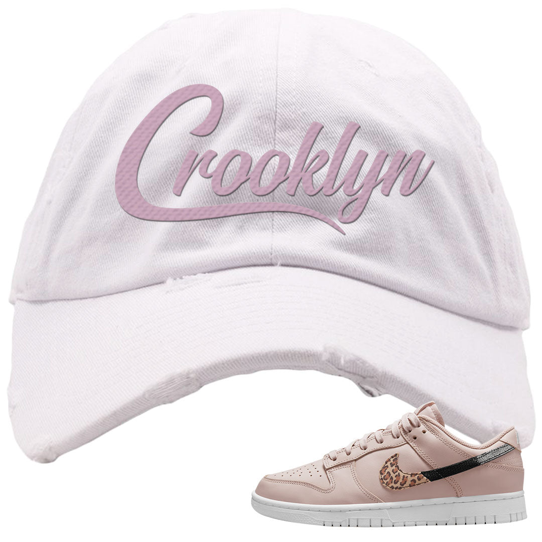 Primal Dusty Pink Leopard Low Dunks Distressed Dad Hat | Crooklyn, White