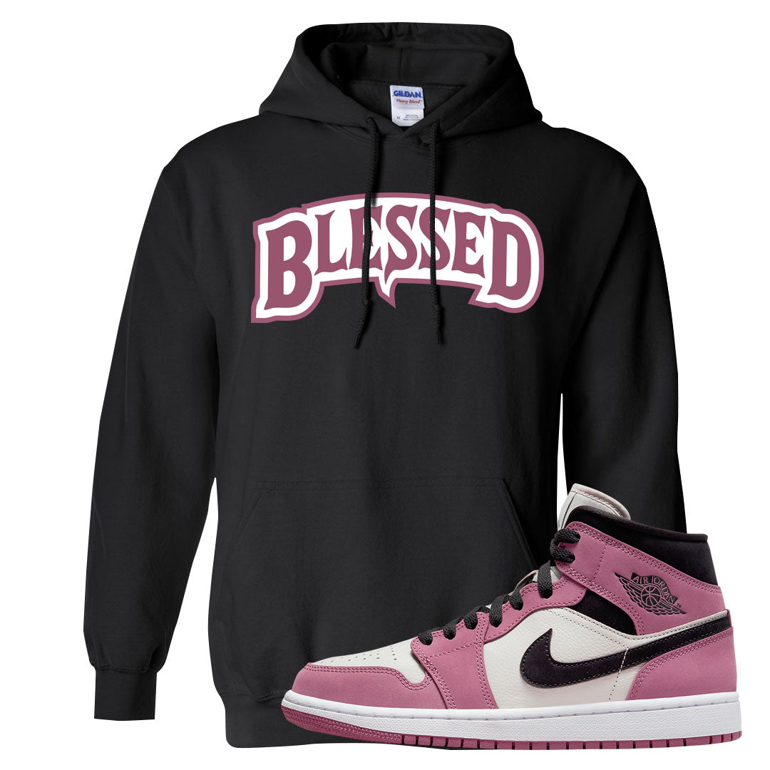 Berry Black White Mid 1s Hoodie | Blessed Arch, Black