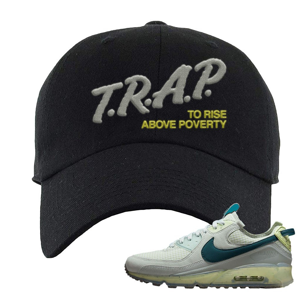 Seafoam Dark Teal Green 90s Dad Hat | Trap To Rise Above Poverty, Black