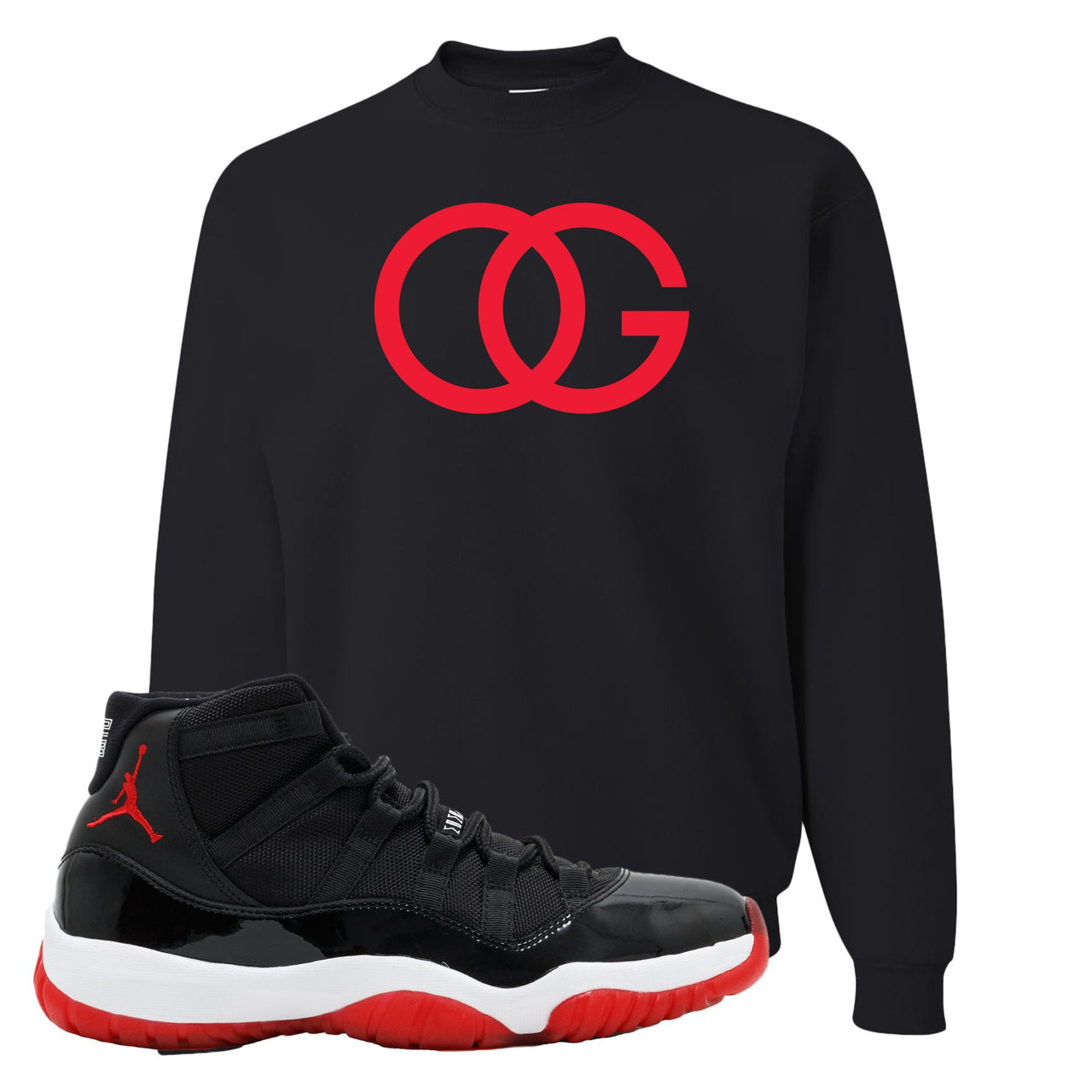 Jordan 11 Bred OG Black Sneaker Hook Up Crewneck Sweatshirt