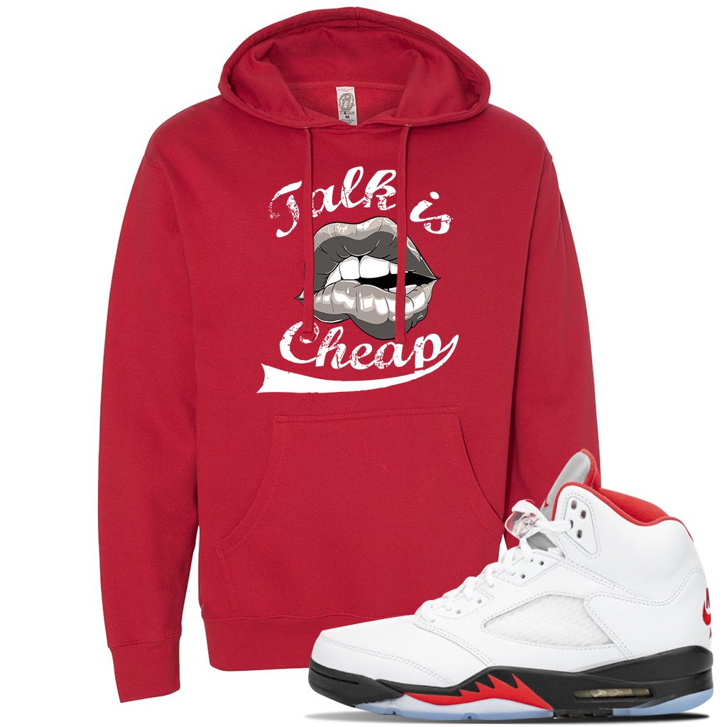 Jordan 5 OG Fire Sneaker Red Pullover Hoodie | Hoodie to match Nike Air Jordan 5 OG Fire Shoes | Talk Is Cheap