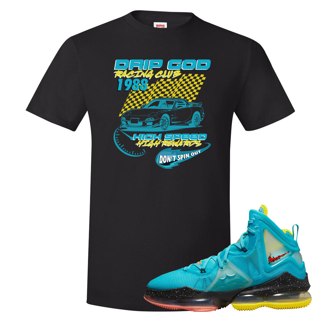 South Beach Christmas Bron 19s T Shirt | Drip God Racing Club, Black