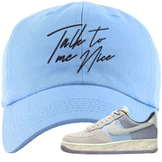 Womens Mountain White Blue AF 1s Dad Hat | Talk To Me Nice, Light Blue