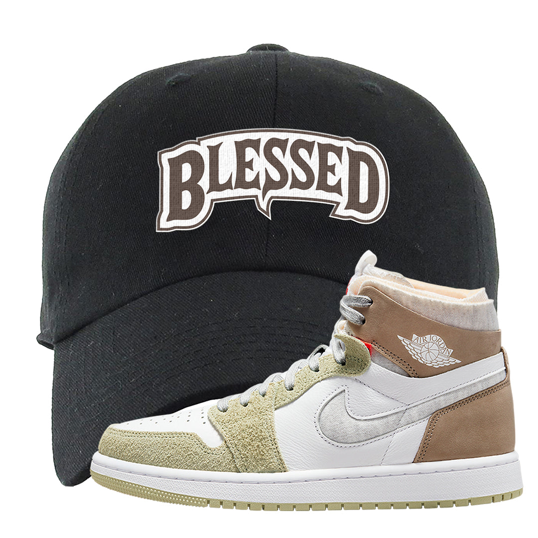 Zoom CMFT Olive Aura 1s Dad Hat | Blessed Arch, Black