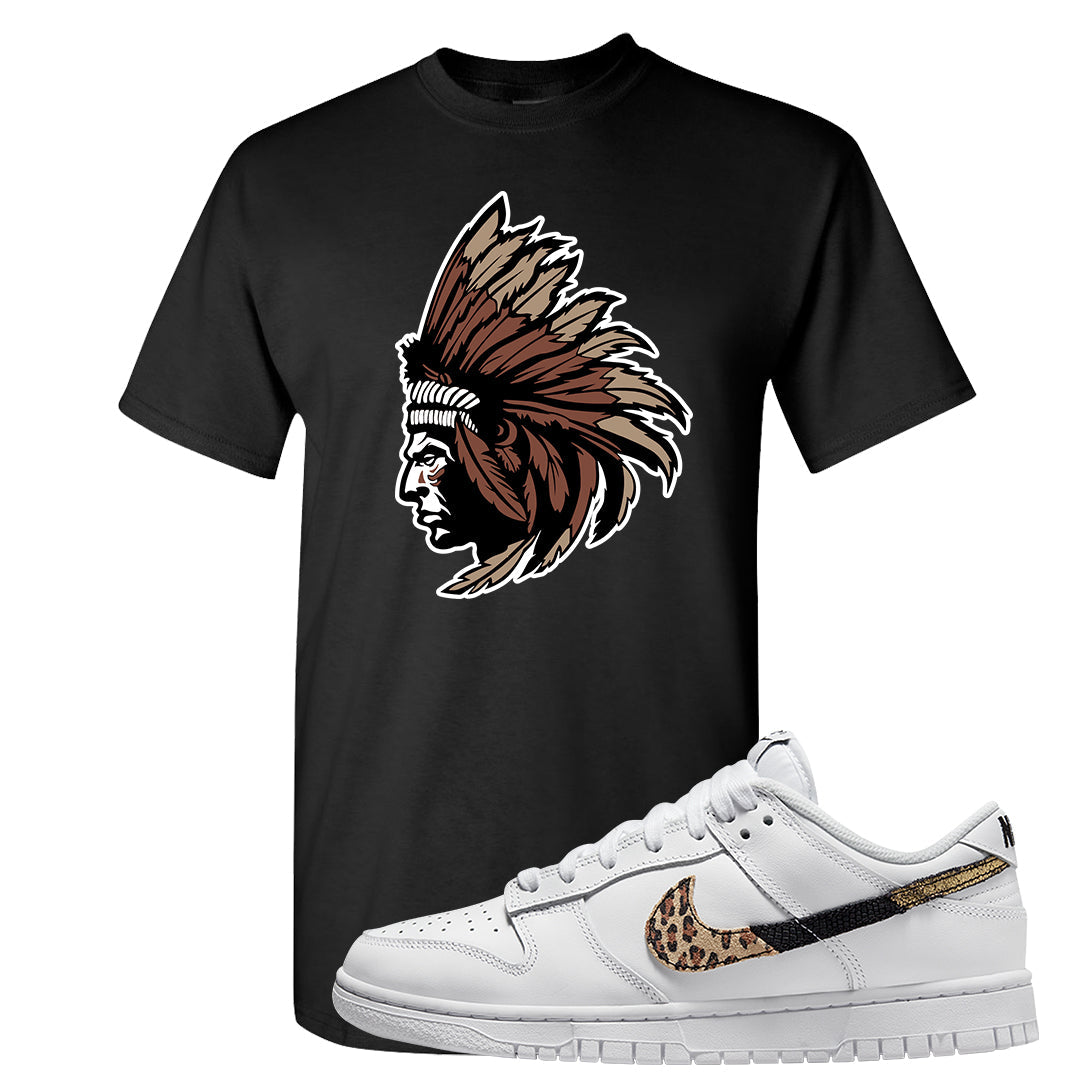 Primal White Leopard Low Dunks T Shirt | Indian Chief, Black