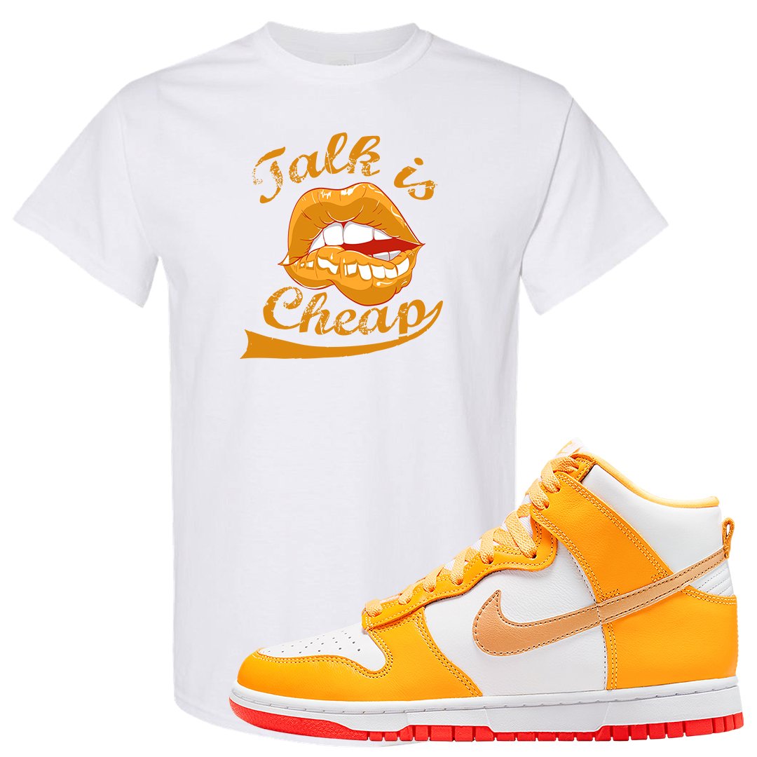 Yellow Gold Orange High Dunks T Shirt | Talk Is Cheap, White