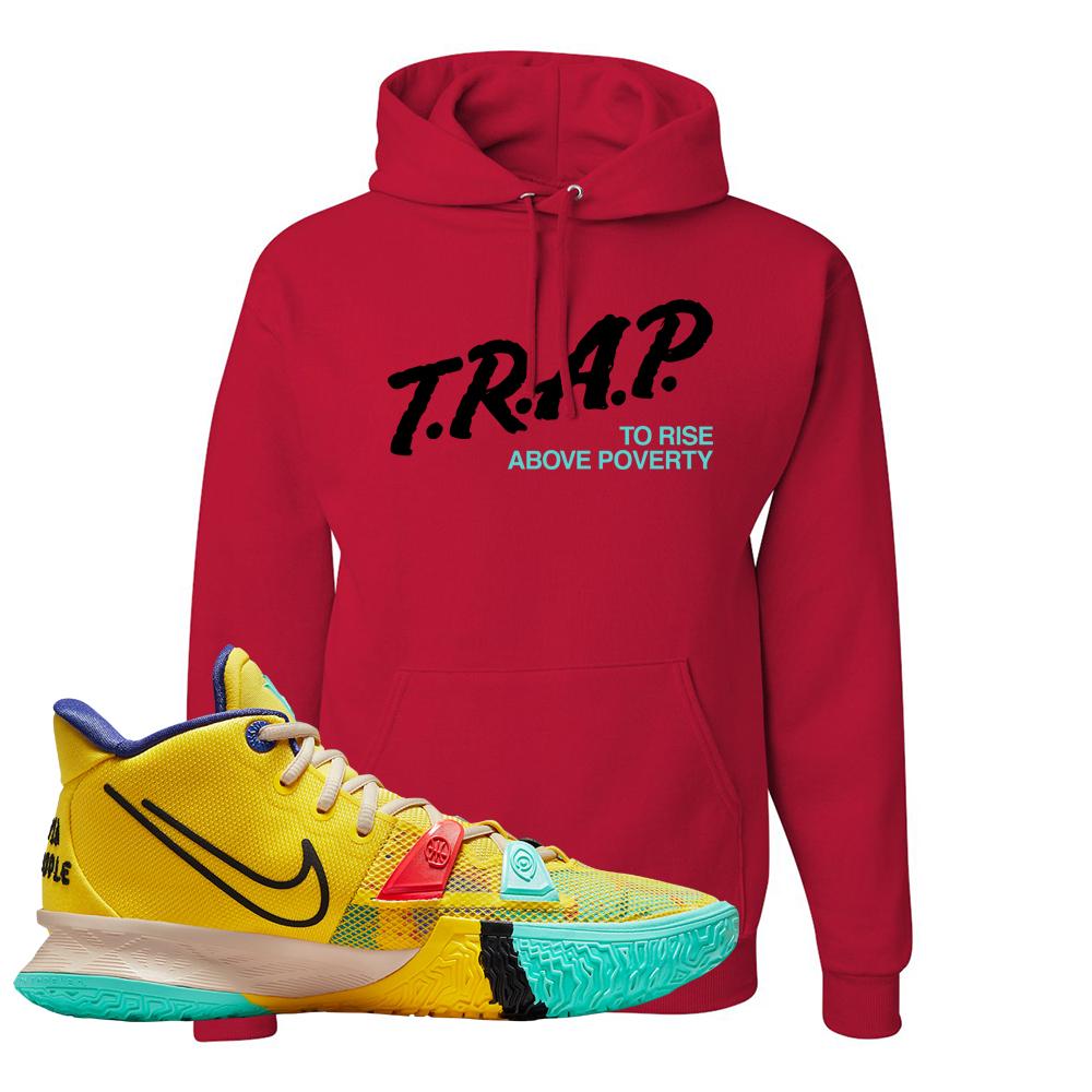 1 World 1 People Yellow 7s Hoodie | Trap To Rise Above Poverty, Red