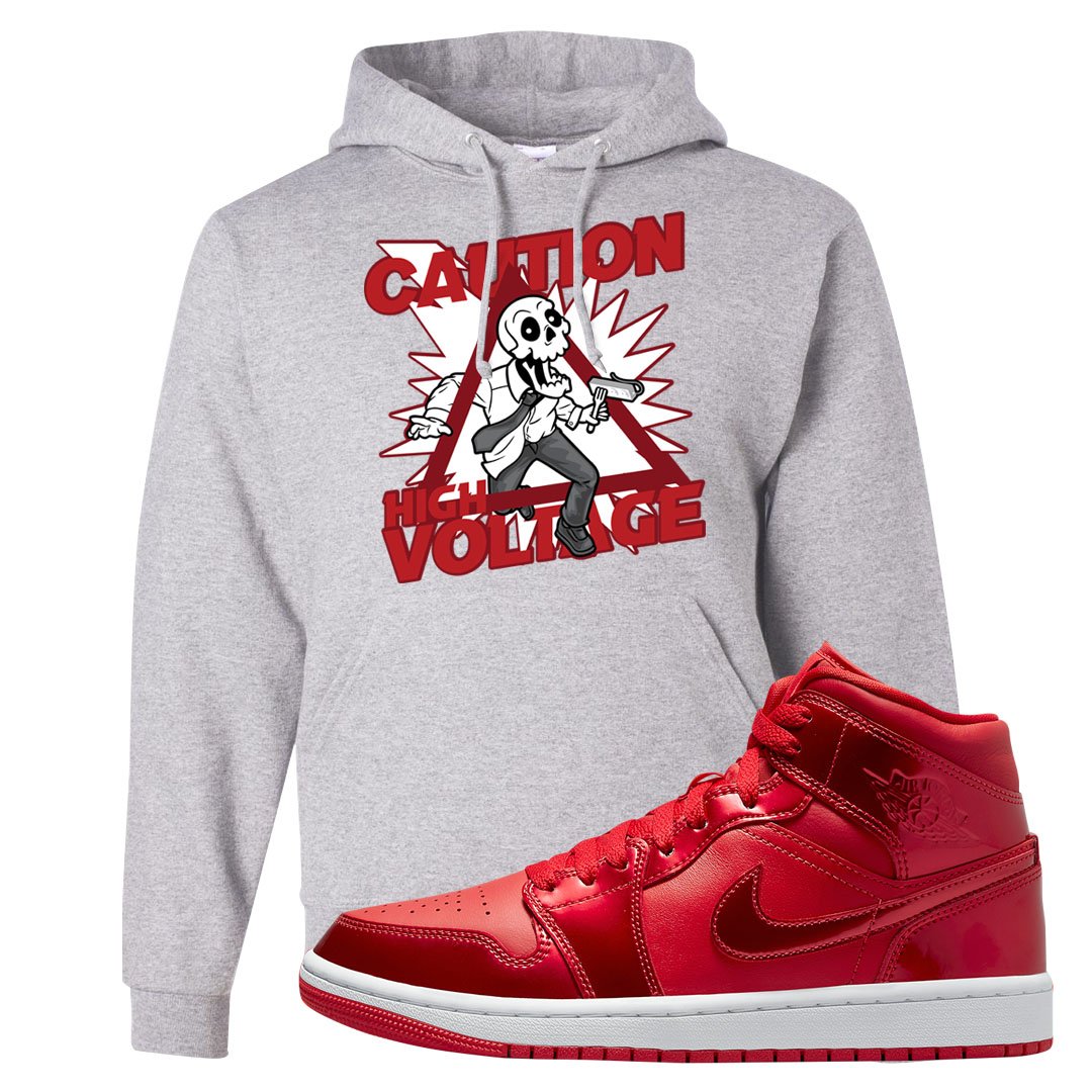 University Red Pomegranate Mid 1s Hoodie | Caution High Voltage, Ash