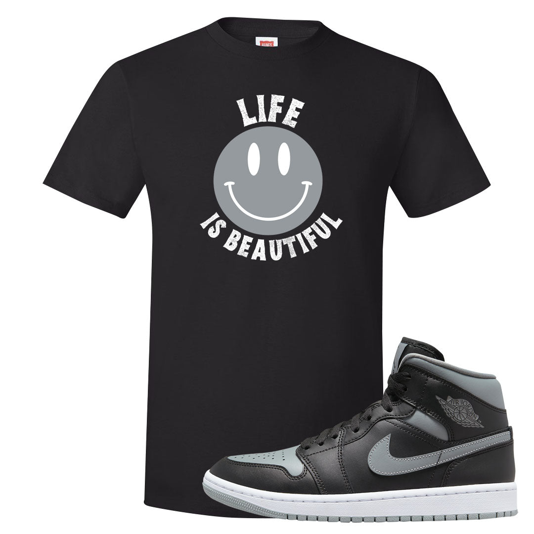 Alternate Shadow Mid 1s T Shirt | Smile Life Is Beautiful, Black