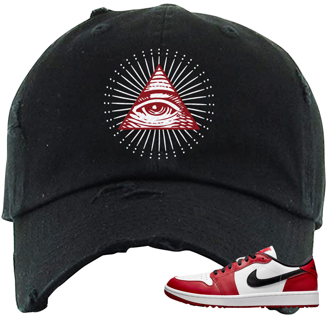 Chicago Golf Low 1s Distressed Dad Hat | All Seeing Eye, Black