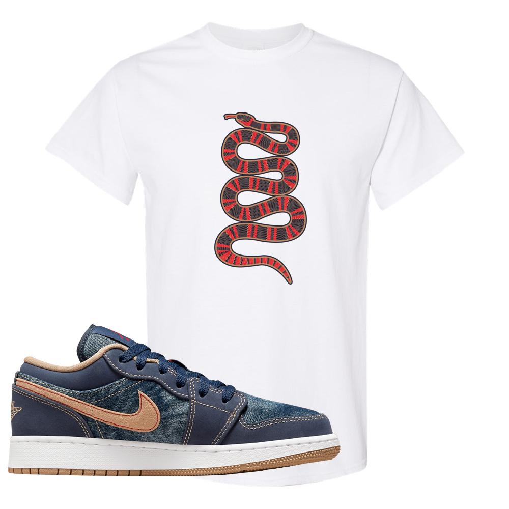 Denim Gum Bottom Low 1s T Shirt | Coiled Snake, White