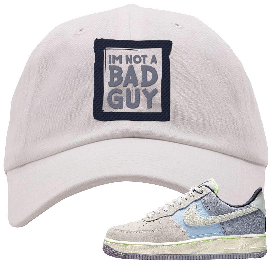 Womens Mountain White Blue AF 1s Dad Hat | I'm Not A Bad Guy, White