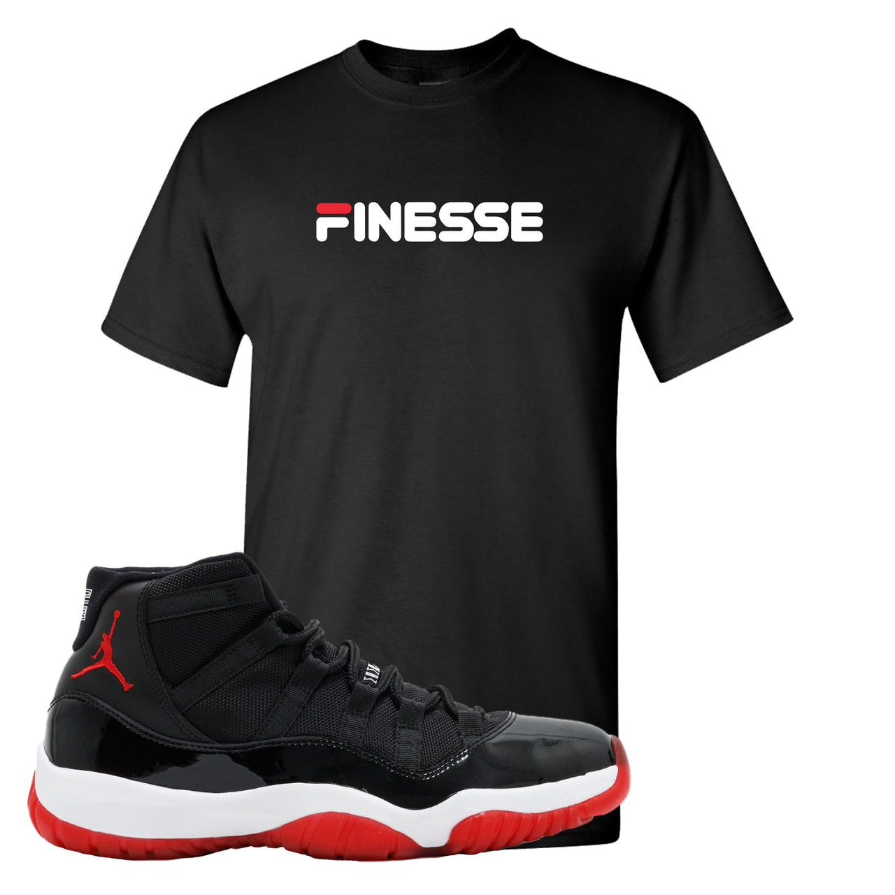 Jordan 11 Bred Finesse Black Sneaker Hook Up T-Shirt