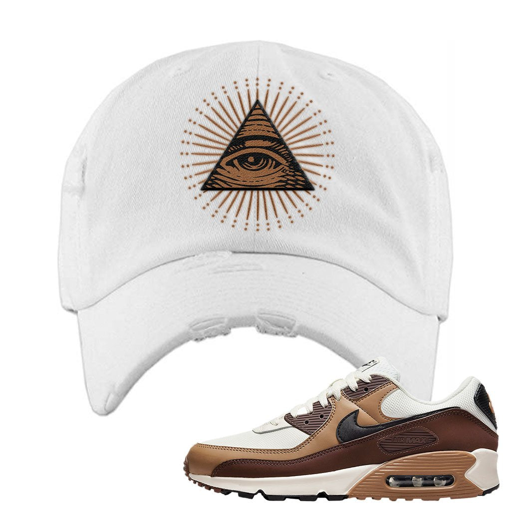 Air Max 90 Dark Driftwood Distressed Dad Hat | All Seeing Eye, White