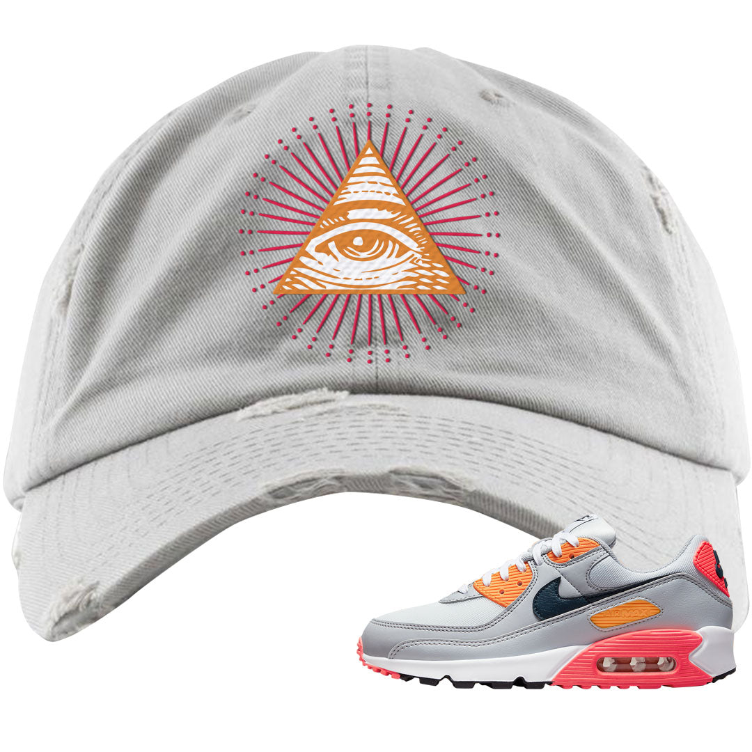Sunset 90s Distressed Dad Hat | All Seeing Eye, Light Gray
