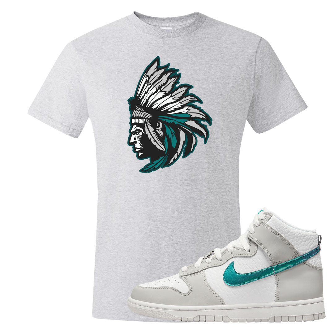 White Grey Turquoise High Dunks T Shirt | Indian Chief, Ash