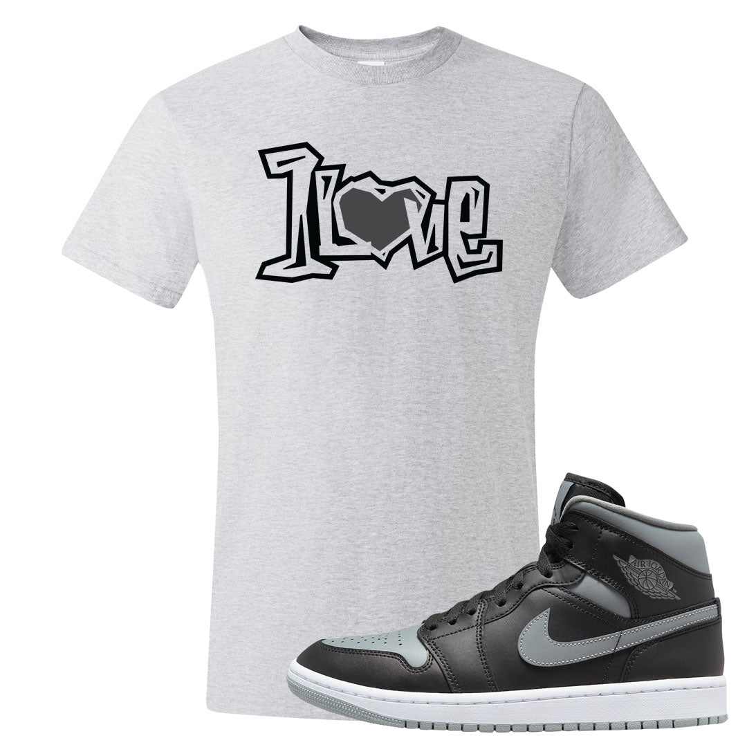 Alternate Shadow Mid 1s T Shirt | 1 Love, Ash