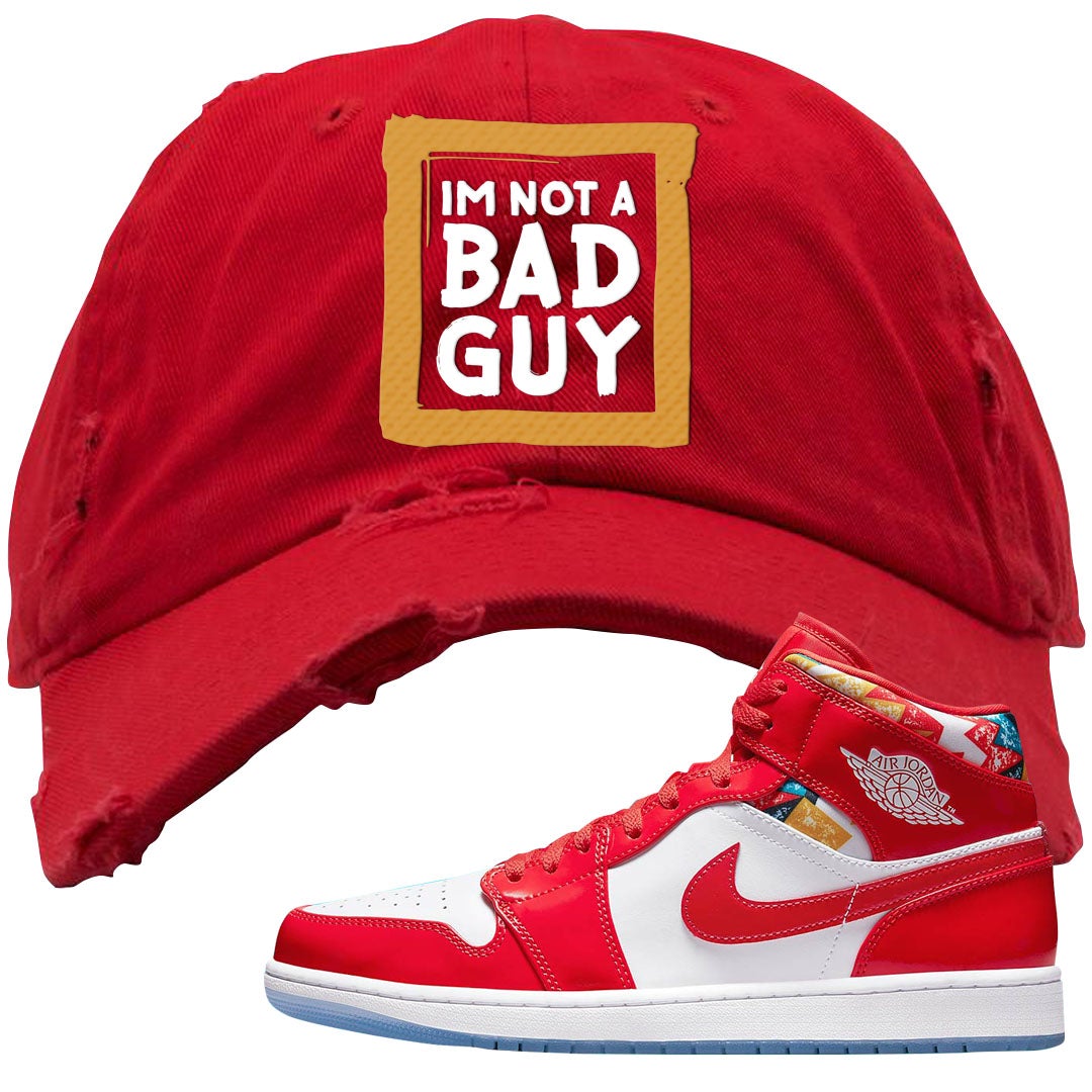 Barcelona Sweater Mid 1s Distressed Dad Hat | I'm Not A Bad Guy, Red