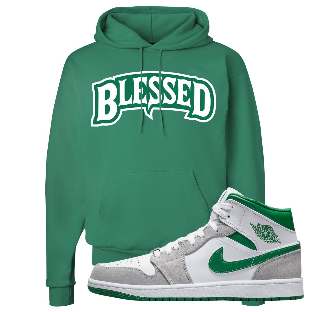 Light Smoke Pine Green Mid 1s Hoodie | Blessed Arch, Kelly Green