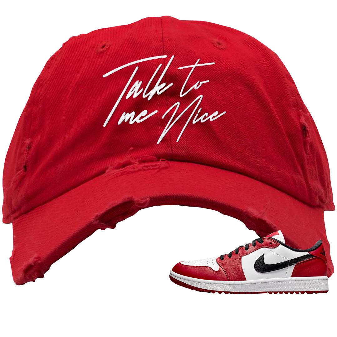 Chicago Golf Low 1s Distressed Dad Hat | Talk To Me Nice, Red
