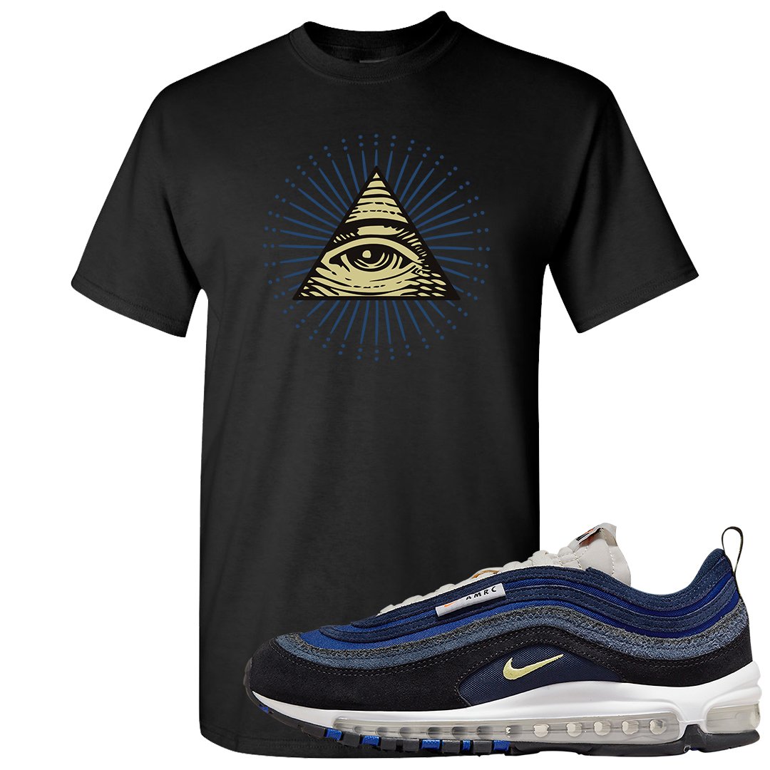 Navy Suede AMRC 97s T Shirt | All Seeing Eye, Black