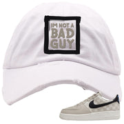 King Day Low AF 1s Distressed Dad Hat | I'm Not A Bad Guy, White